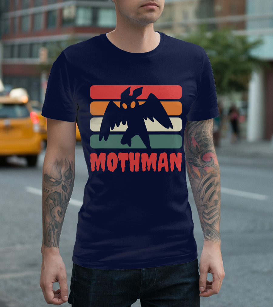 Mothman Black Cryptid Cryptozoology Retro Stripes T-Shirt