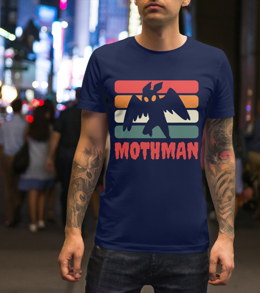 Mothman Black Cryptid Cryptozoology Retro Stripes T-Shirt