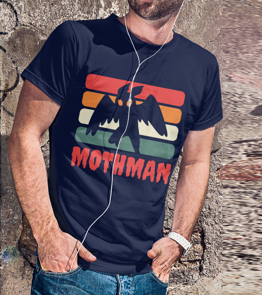 Mothman Black Cryptid Cryptozoology Retro Stripes T-Shirt