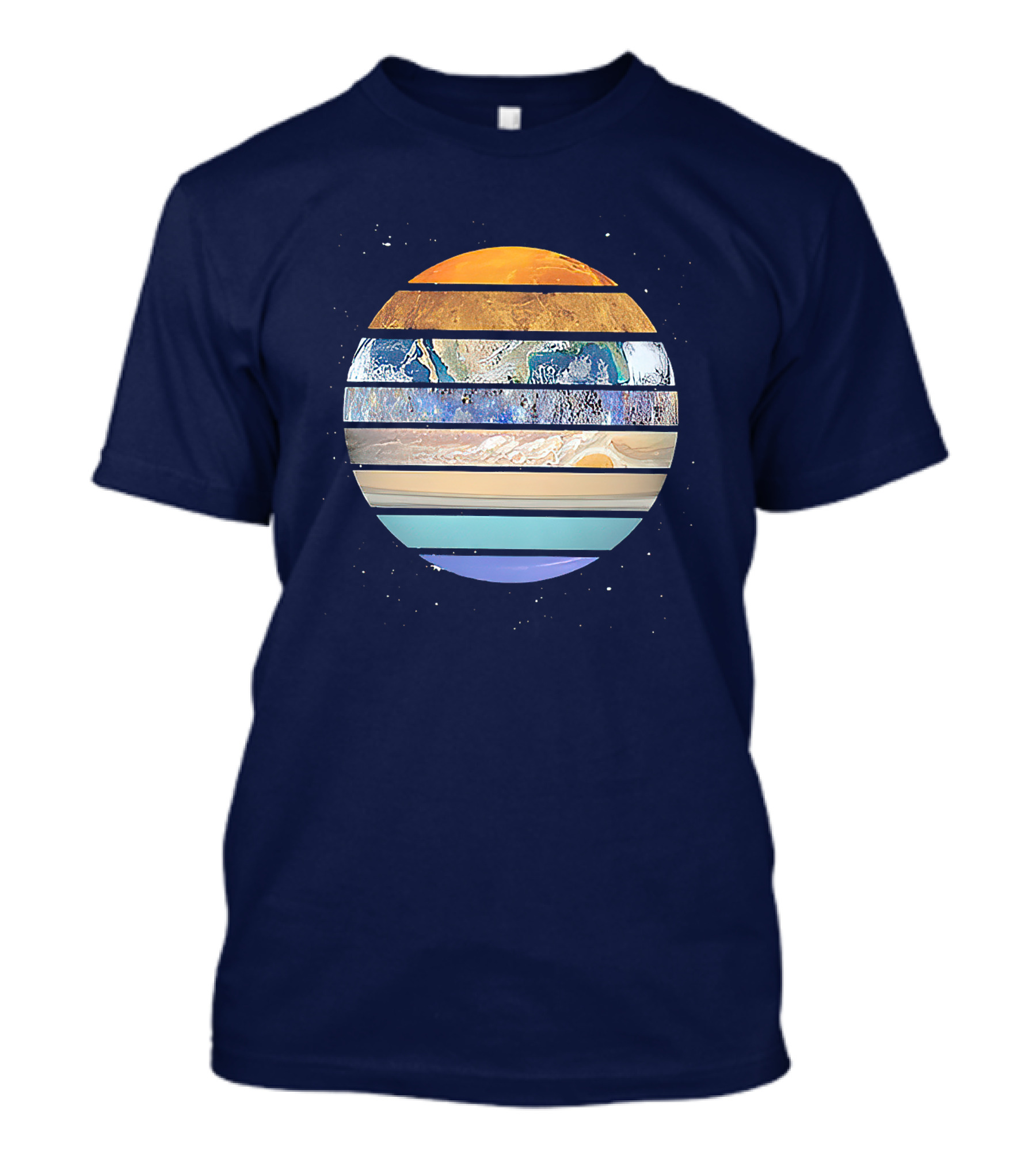 Navy Planetary Stripes In Solar System T-Shirt