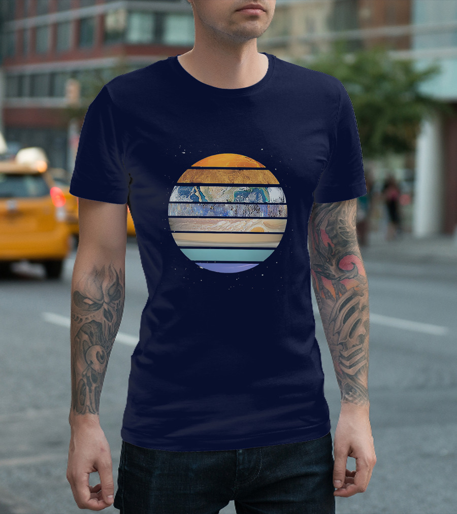 Navy Planetary Stripes In Solar System T-Shirt