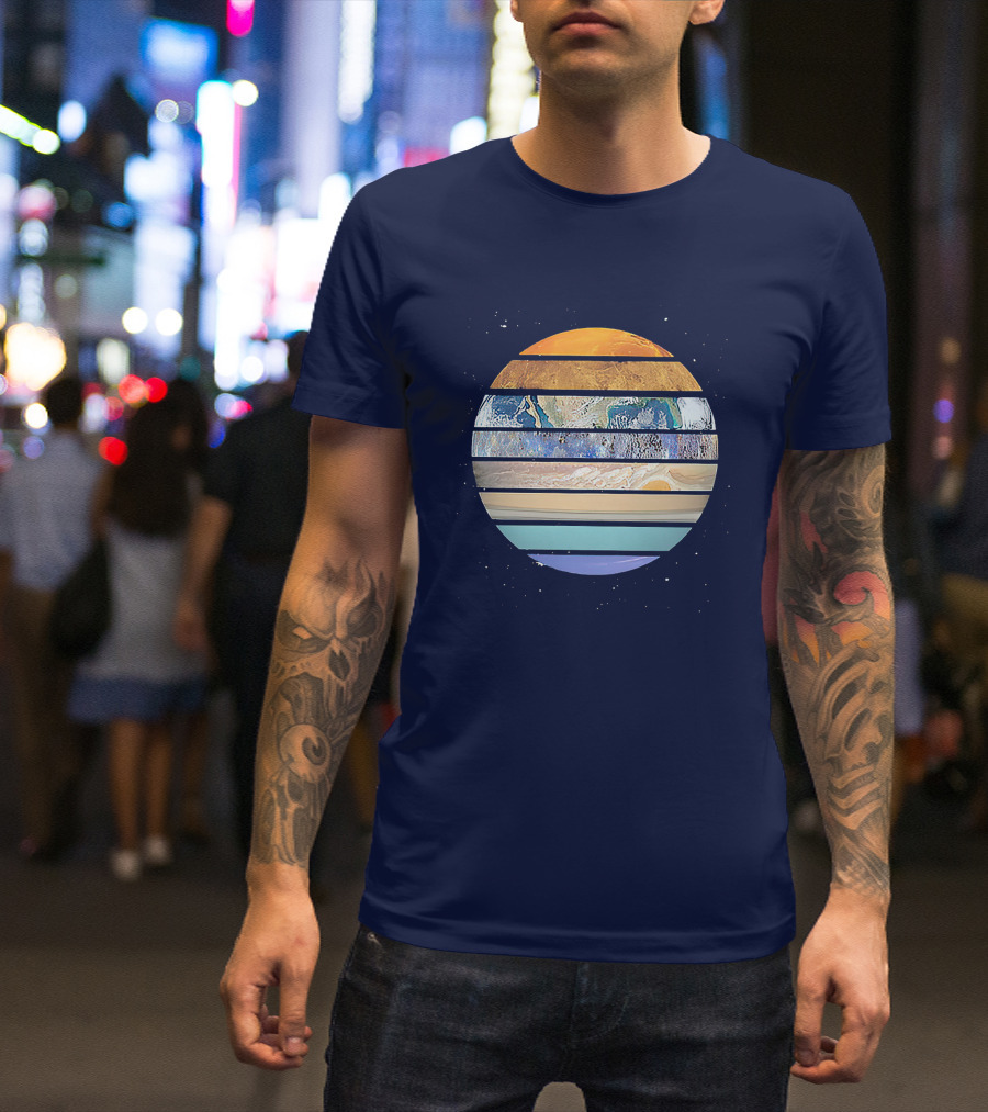 Navy Planetary Stripes In Solar System T-Shirt