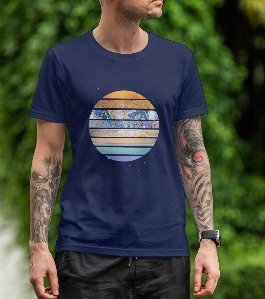 Navy Planetary Stripes In Solar System T-Shirt