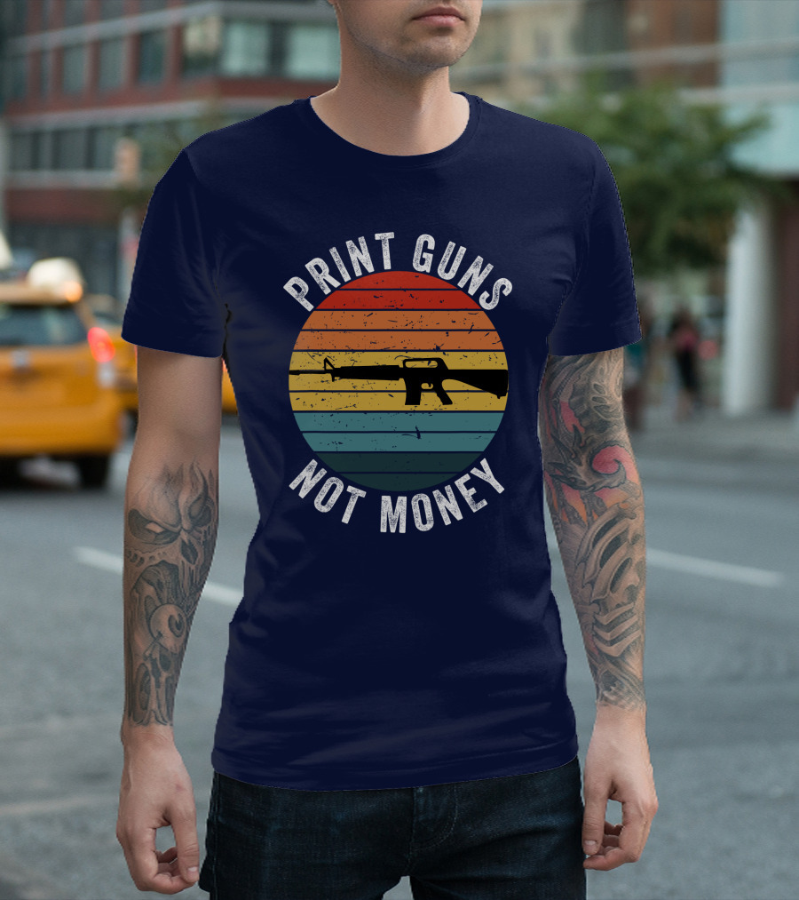 Print Guns Not Money Vintage Sunset Rifle T-Shirt