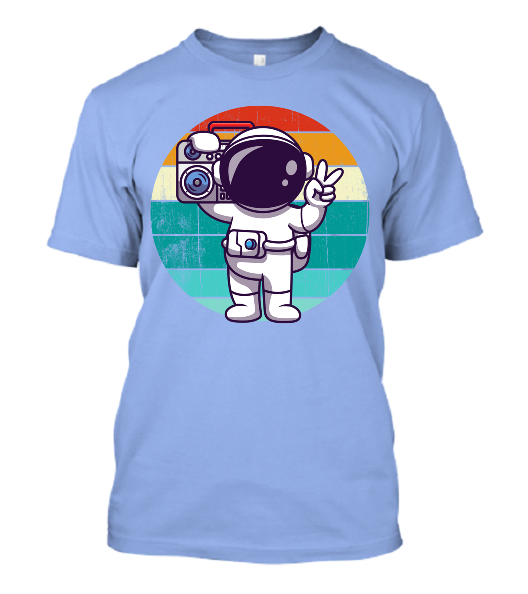 Cute Astronaut Peace Sign Boombox Cartoon Retro Rainbow T-Shirt