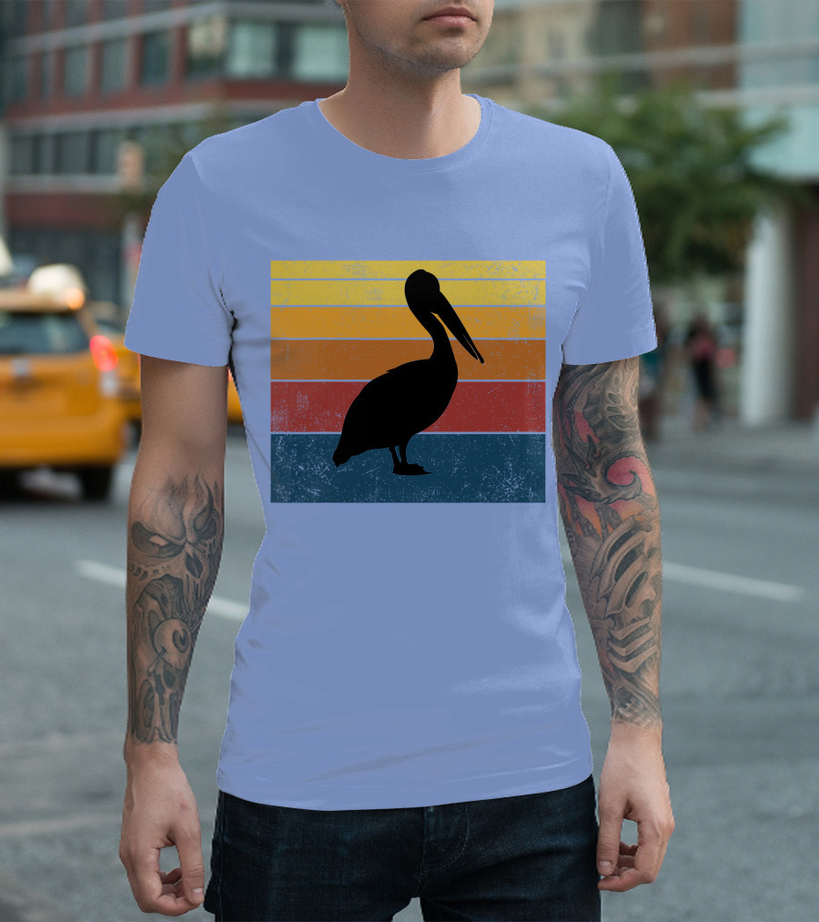 Light Blue Retro Sunset Pelican T-Shirt