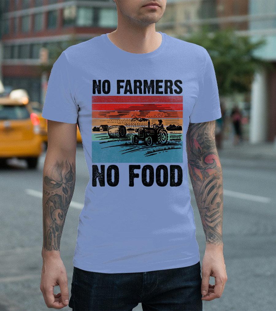 No Farmers No Food Vintage Tractor and Farm Scene T-Shirt