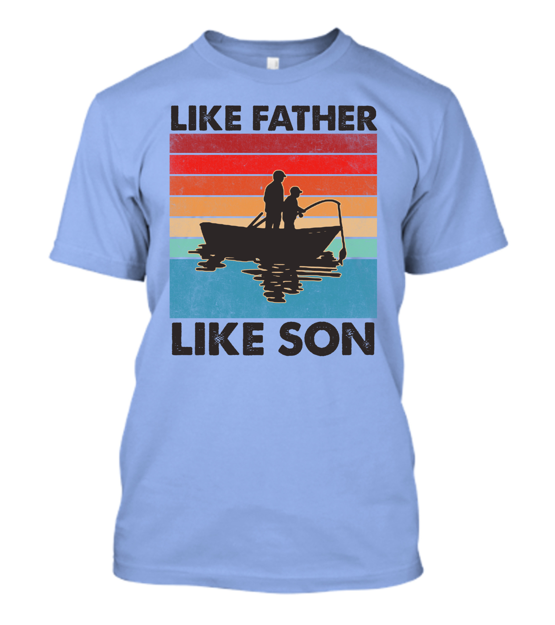 Like Father Like Son Fishing Boat Silhouette Retro Stripes T-Shirt
