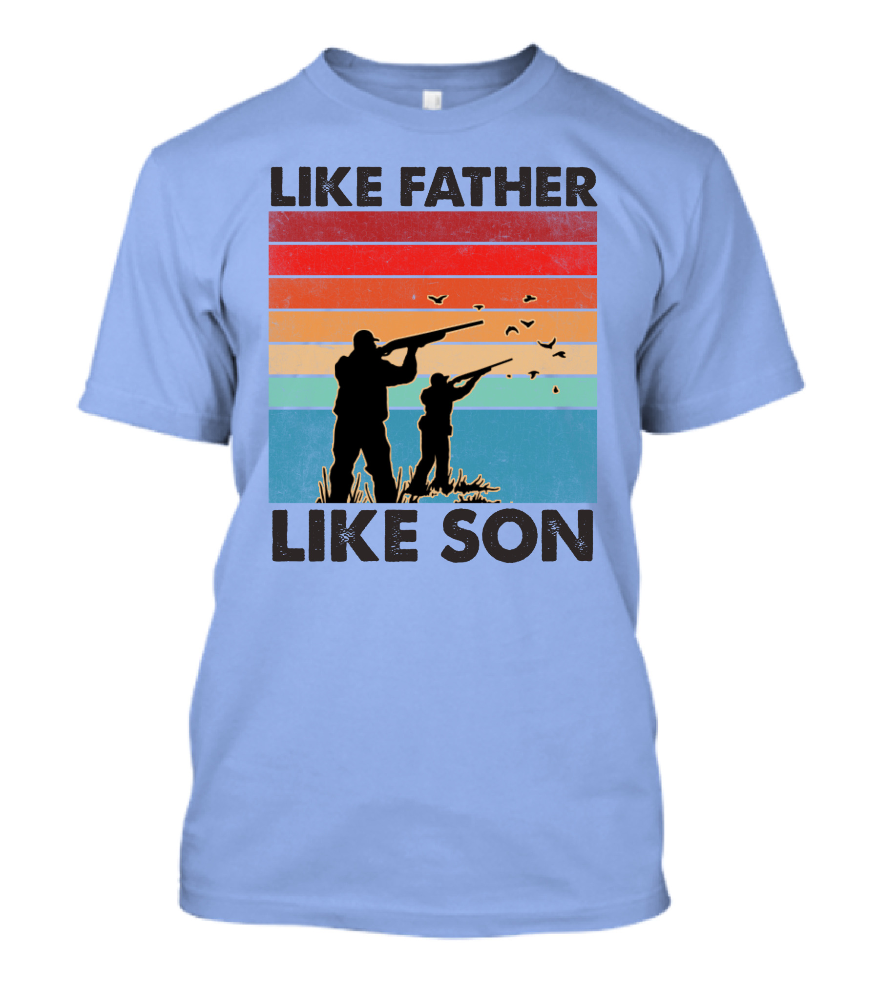 Like Father Like Son Hunting Silhouette Retro Stripes T-Shirt