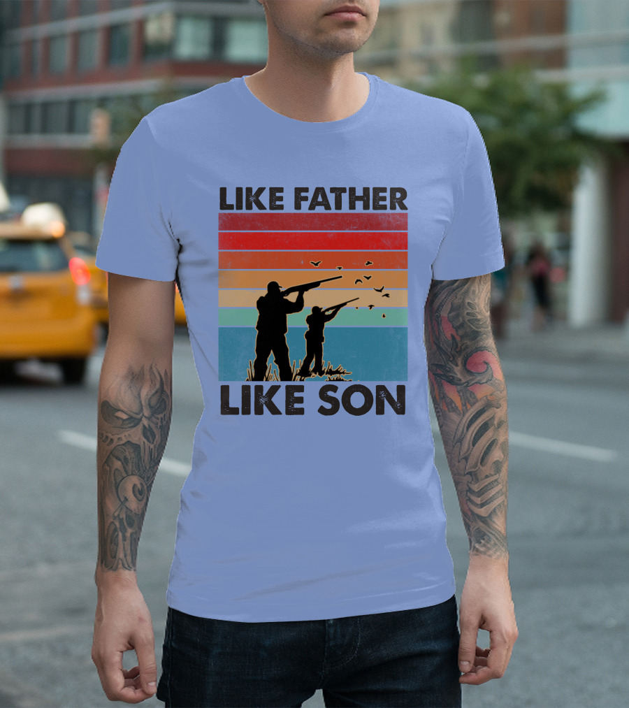 Like Father Like Son Hunting Silhouette Retro Stripes T-Shirt
