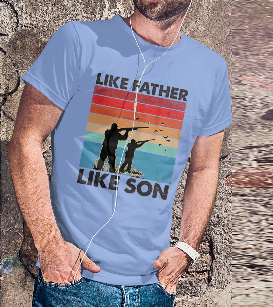 Like Father Like Son Hunting Silhouette Retro Stripes T-Shirt