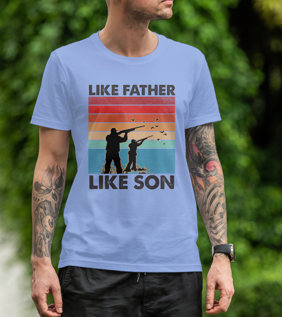 Like Father Like Son Hunting Silhouette Retro Stripes T-Shirt