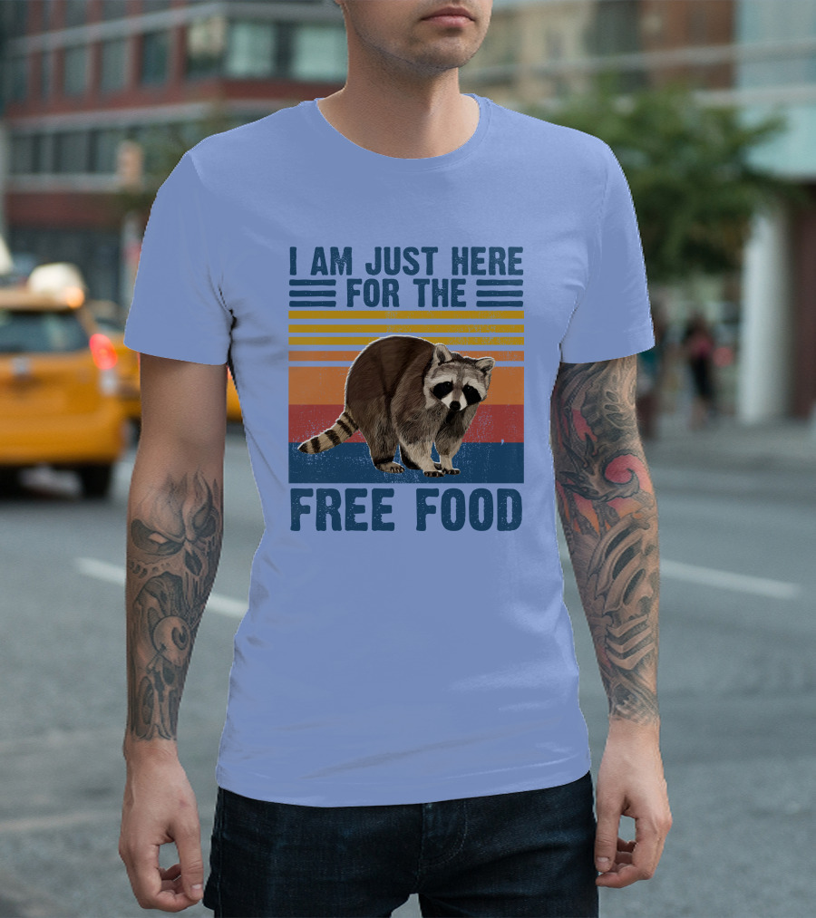 I Am Just Here for the Free Food Raccoon Vintage Stripes T-Shirt