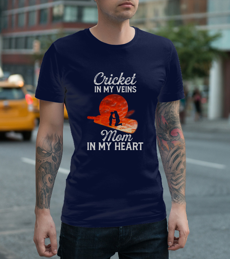 Cricket In My Veins Mom In My Heart Silhouette Sunset Bat Scene T-Shirt