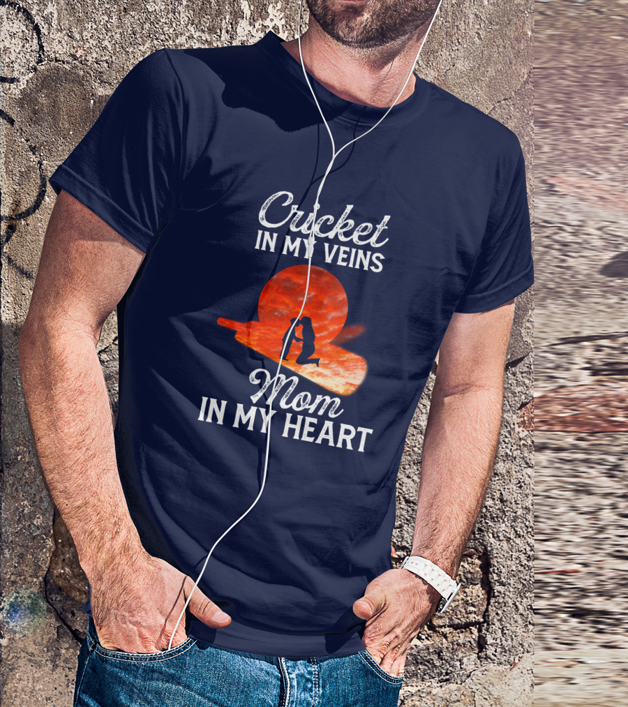 Cricket In My Veins Mom In My Heart Silhouette Sunset Bat Scene T-Shirt