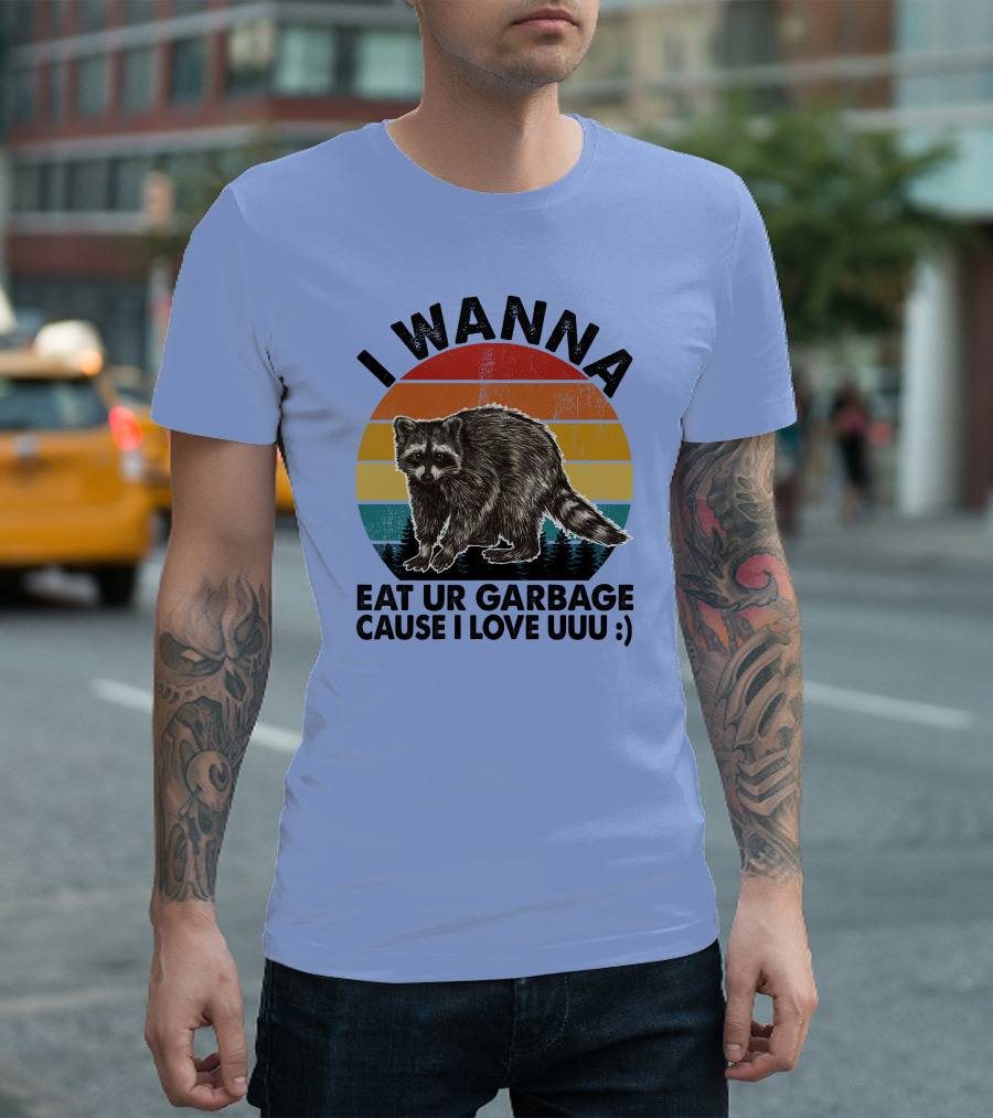 I Wanna Eat Ur Garbage Cause I Love Uuu :) Raccoon Retro Sunset T-Shirt
