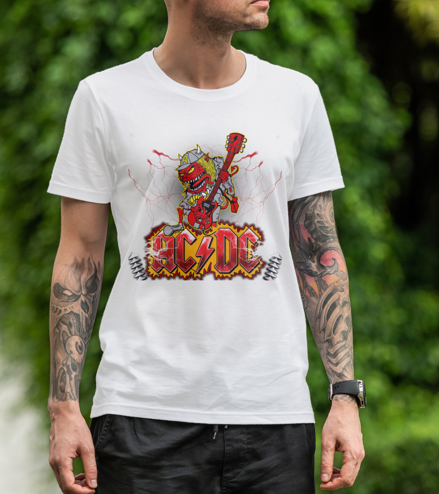 AC DC Fan Logo With Rock Devil Playing Guitar T-Shirt
