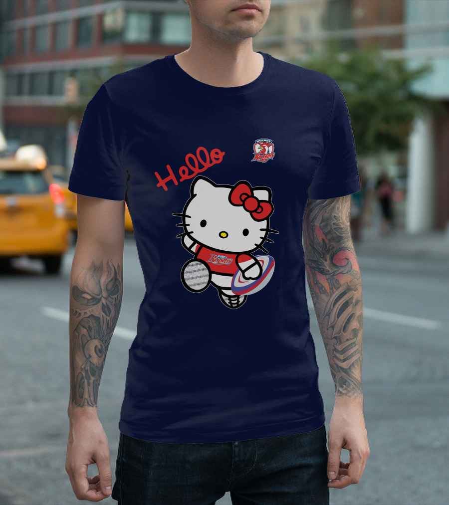 Hello Kitty Sydney Roosters NRL001 Red Bow Rugby Character T-Shirt