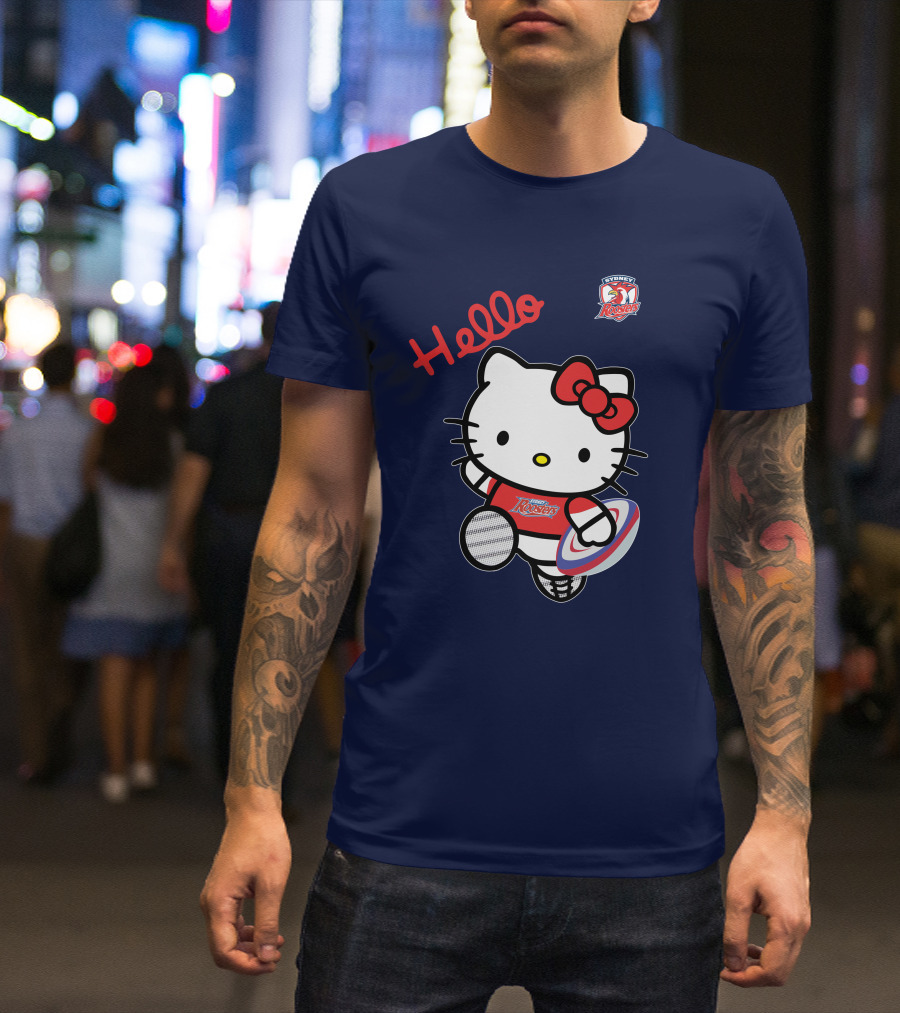 Hello Kitty Sydney Roosters NRL001 Red Bow Rugby Character T-Shirt