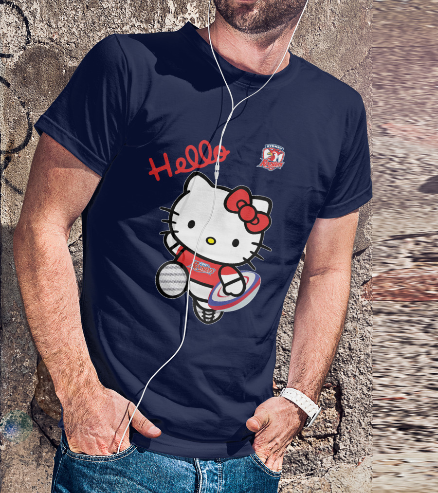 Hello Kitty Sydney Roosters NRL001 Red Bow Rugby Character T-Shirt