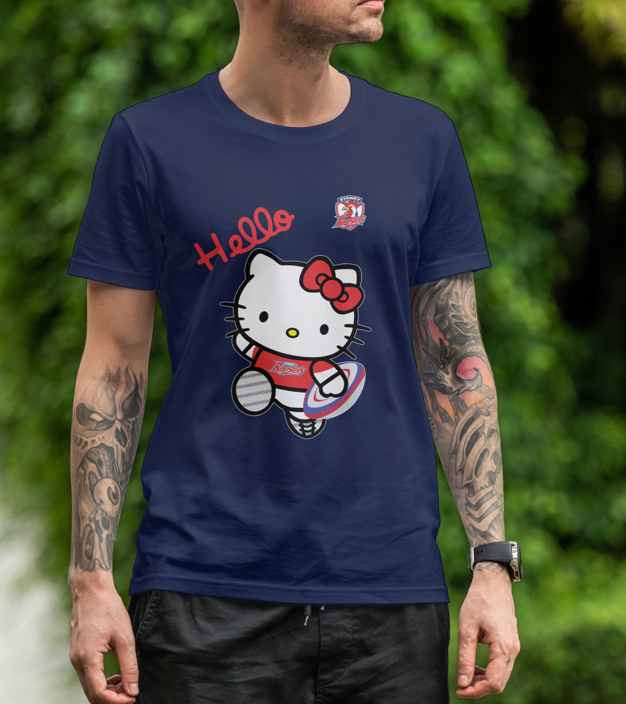 Hello Kitty Sydney Roosters NRL001 Red Bow Rugby Character T-Shirt