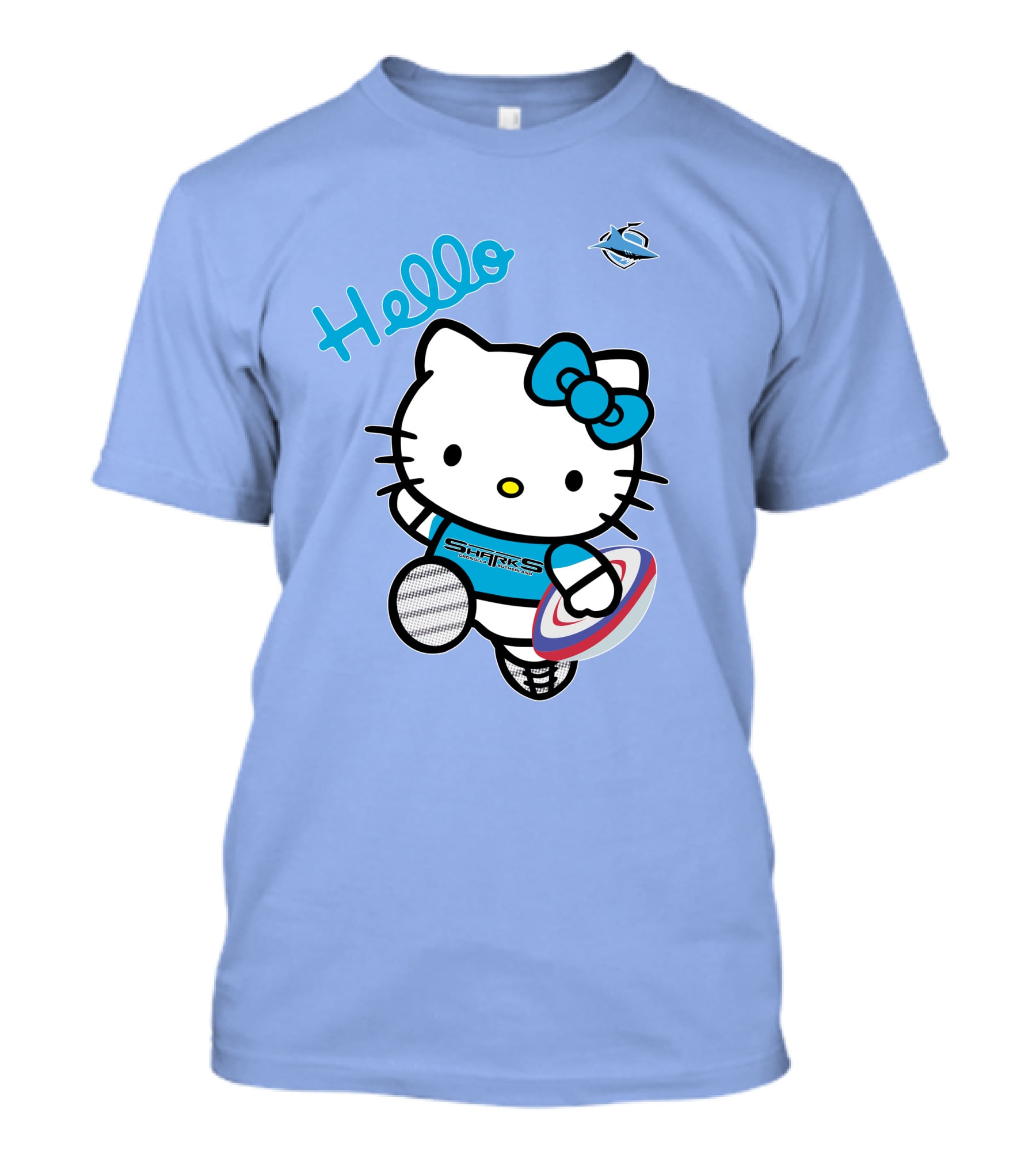 NRL1005 Cronulla Sutherland Sharks Hello Kitty Rugby Player T-Shirt