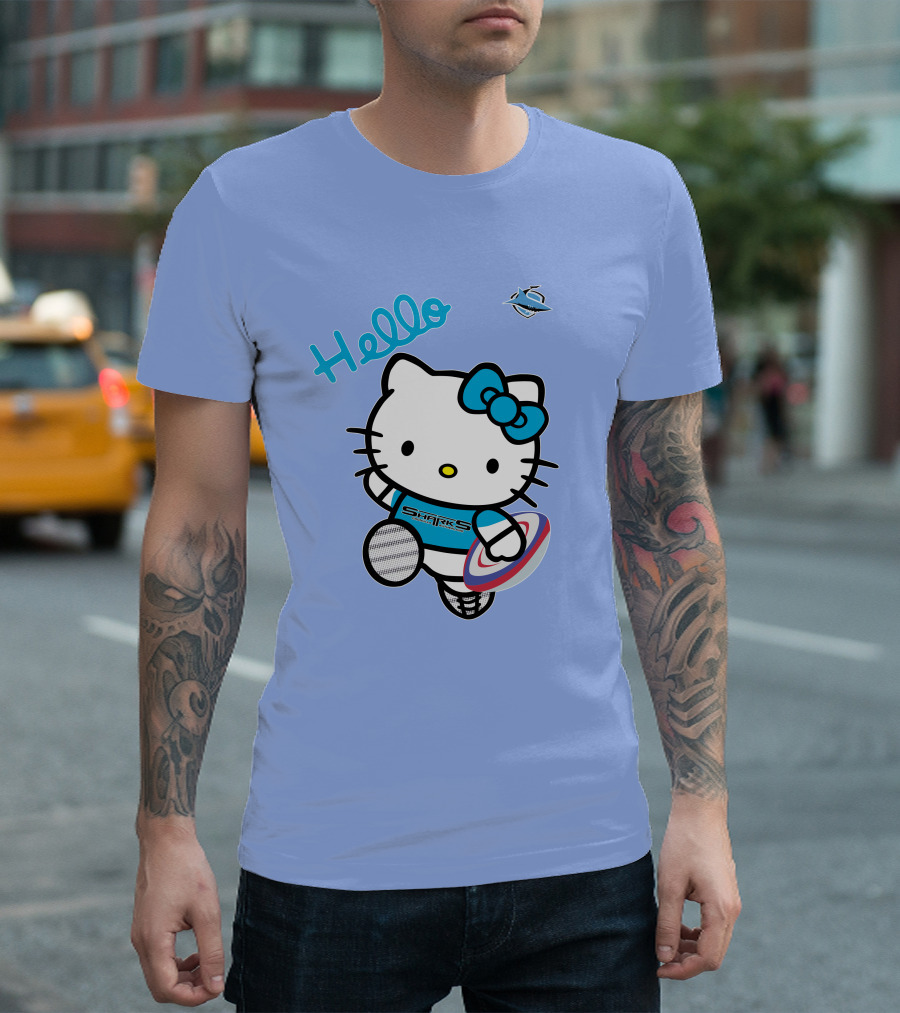 NRL1005 Cronulla Sutherland Sharks Hello Kitty Rugby Player T-Shirt