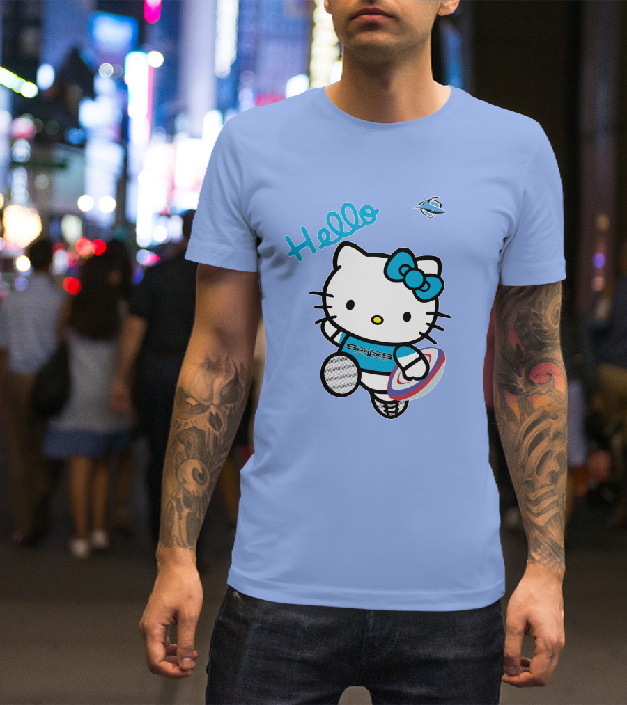 NRL1005 Cronulla Sutherland Sharks Hello Kitty Rugby Player T-Shirt