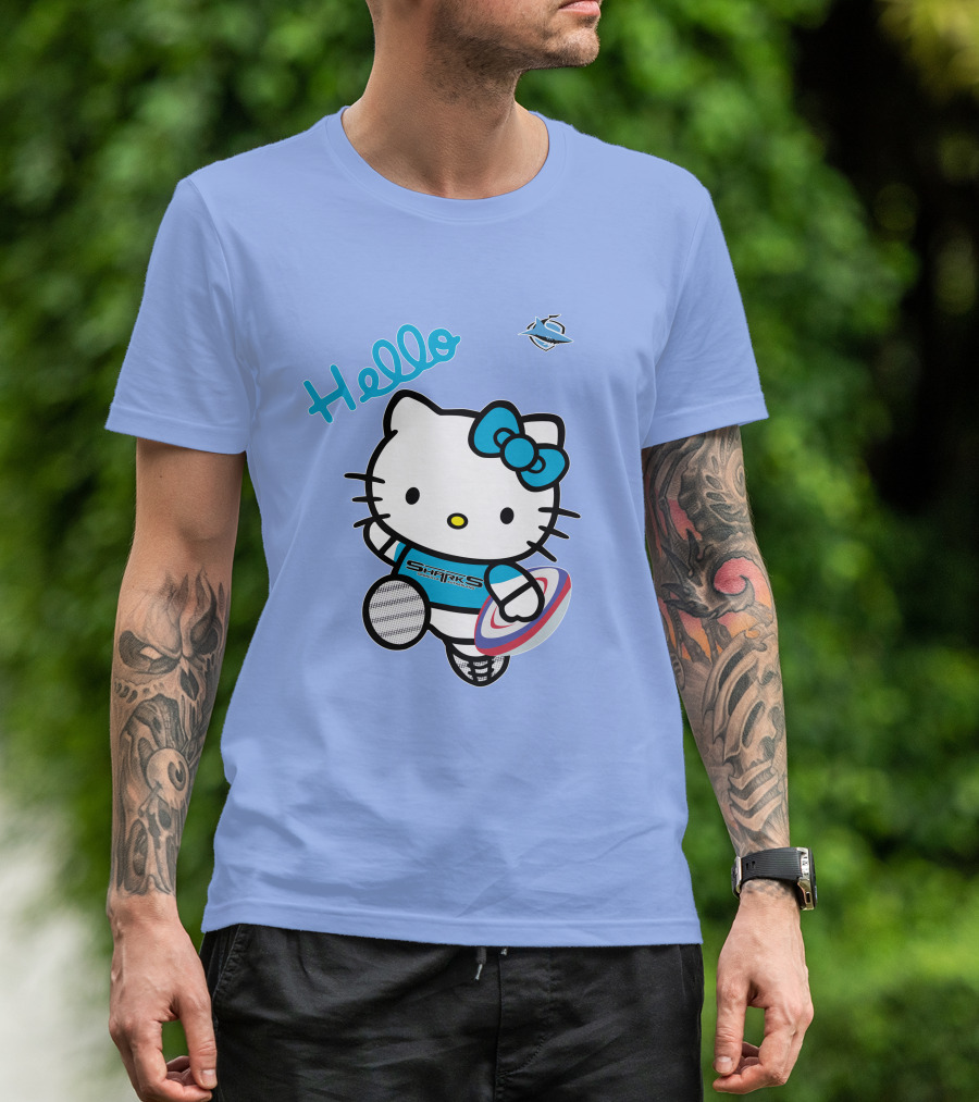 NRL1005 Cronulla Sutherland Sharks Hello Kitty Rugby Player T-Shirt