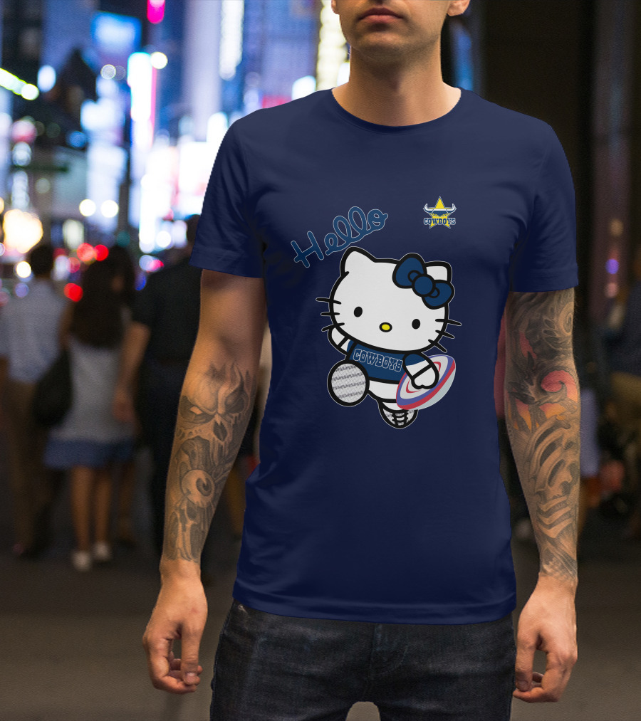 Hello Kitty North Queensland Cowboys Crossover With Rugby Ball T-Shirt
