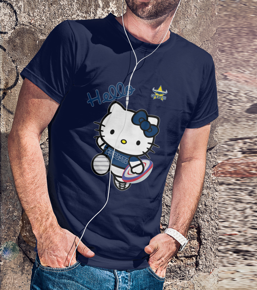 Hello Kitty North Queensland Cowboys Crossover With Rugby Ball T-Shirt