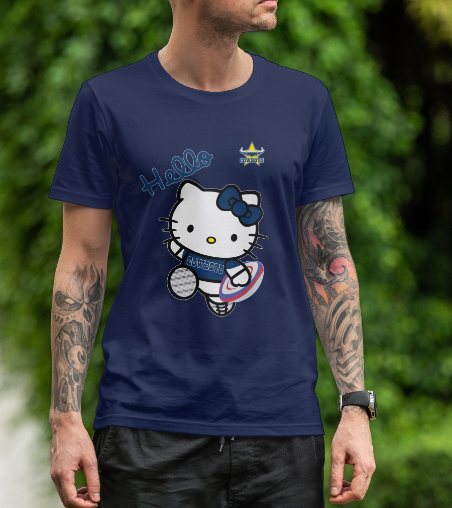 Hello Kitty North Queensland Cowboys Crossover With Rugby Ball T-Shirt