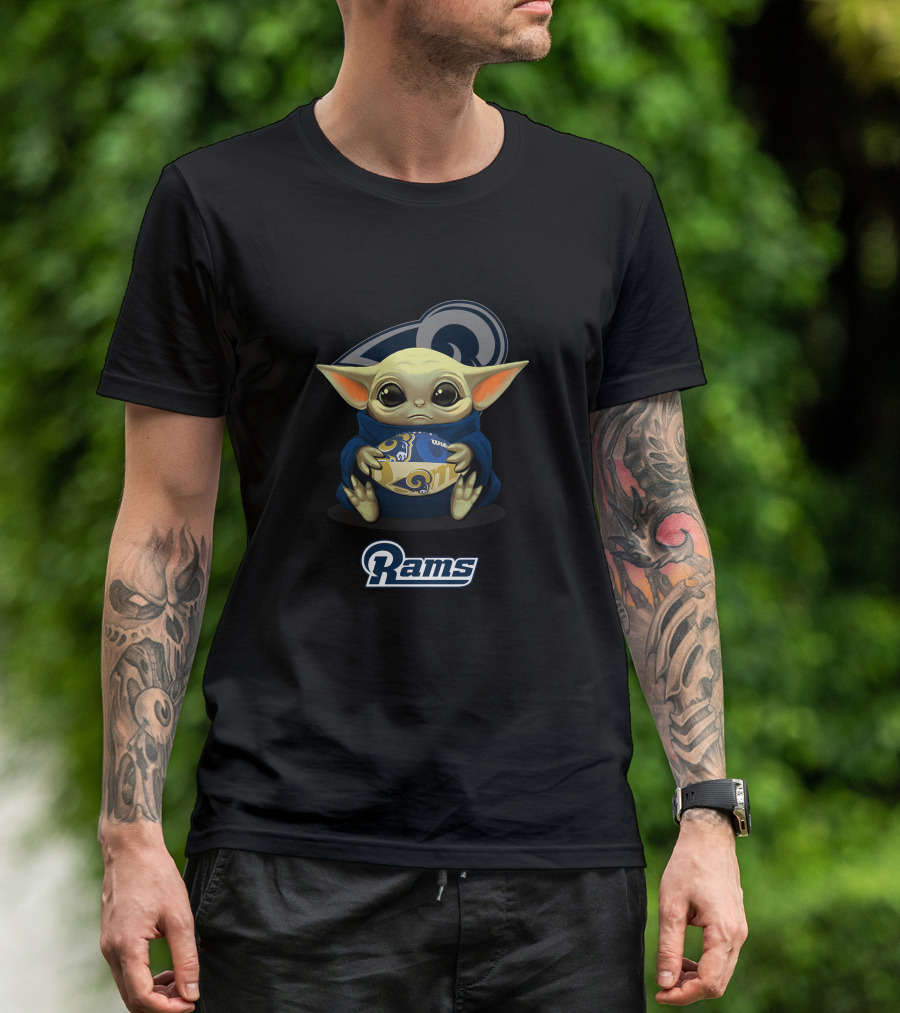 Los Angeles Rams Baby Yoda Holding Team Football T-Shirt