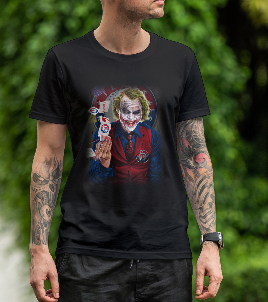 Texas Rangers Joker Playing Cards Iconic Clown Face T-Shirt
