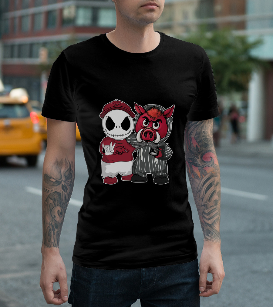 Arkansas Razorbacks Jack Skellington Pinstripe Mascot Duo T-Shirt