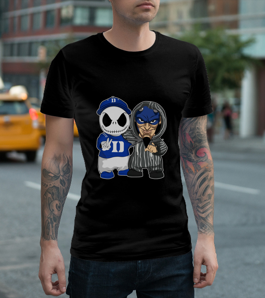 Duke Blue Devils Jack Skellington And Character In Striped T-Shirt