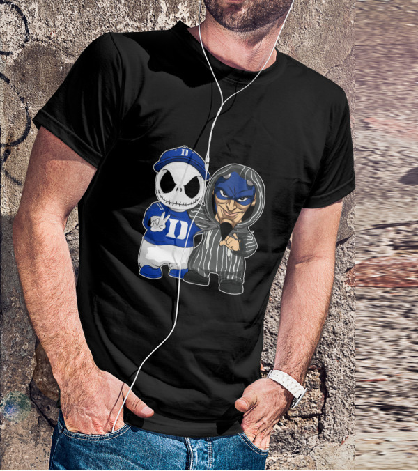 Duke Blue Devils Jack Skellington And Character In Striped T-Shirt