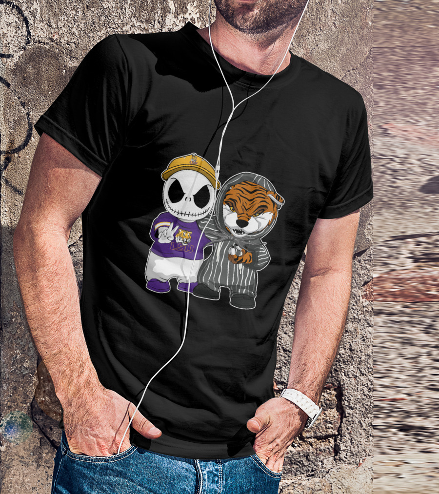 LSU Tigers Jack Skellington And Tiger Mascot Crossover T-Shirt