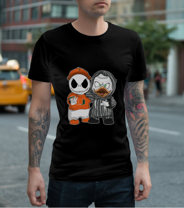 Miami Hurricanes Jack Skellington Oregon Ducks Crossover T-Shirt