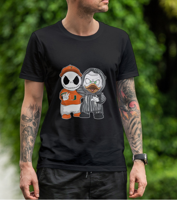 Miami Hurricanes Jack Skellington Oregon Ducks Crossover T-Shirt
