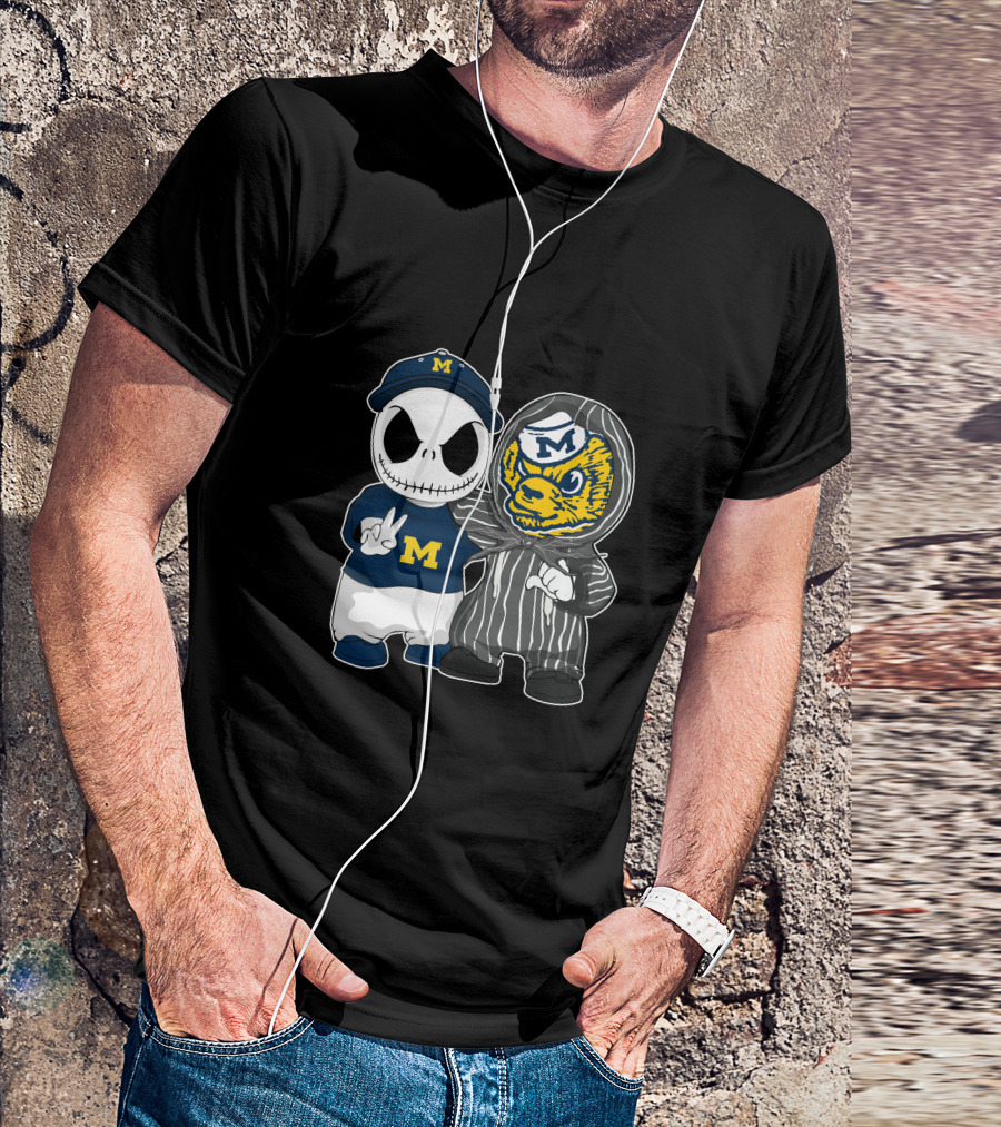 Michigan Wolverines Jack Skellington And Michigan Mascot T-Shirt