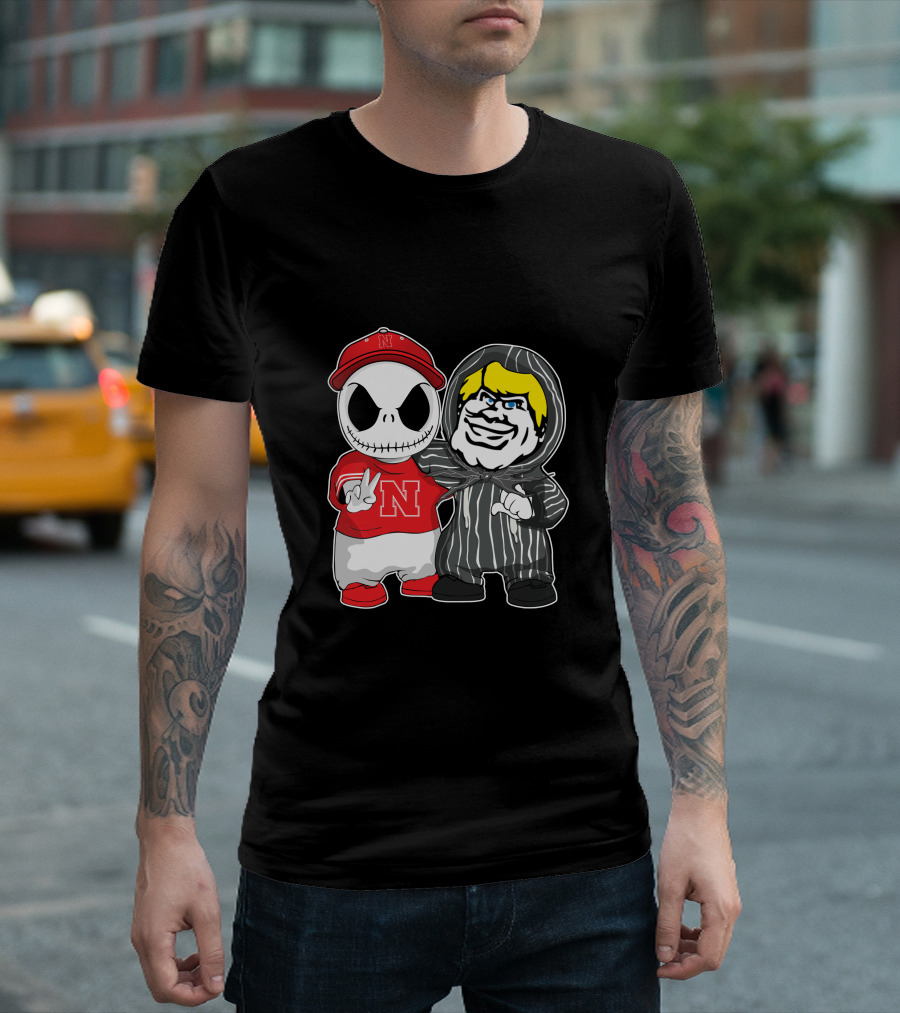 Nebraska Cornhuskers Jack Skellington With Freddy Krueger Style Character T-Shirt