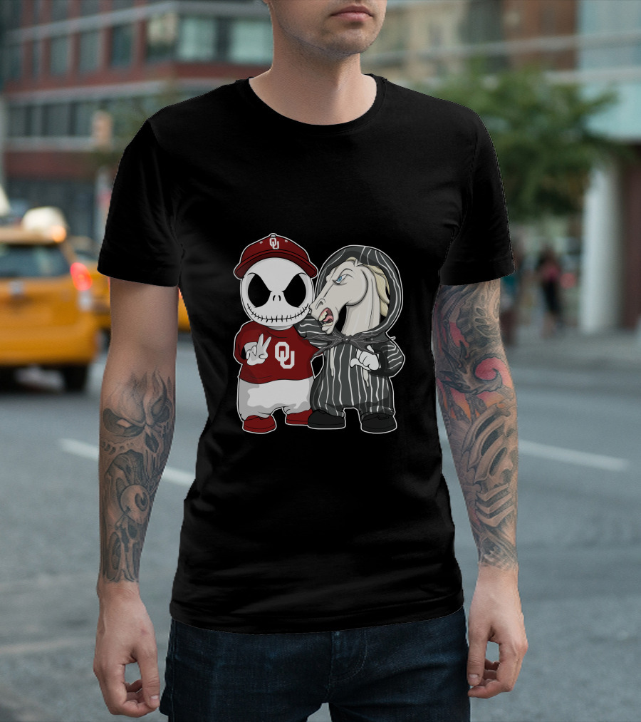 Oklahoma Sooners Jack Skellington And Nightmare Horse Team-Up T-Shirt
