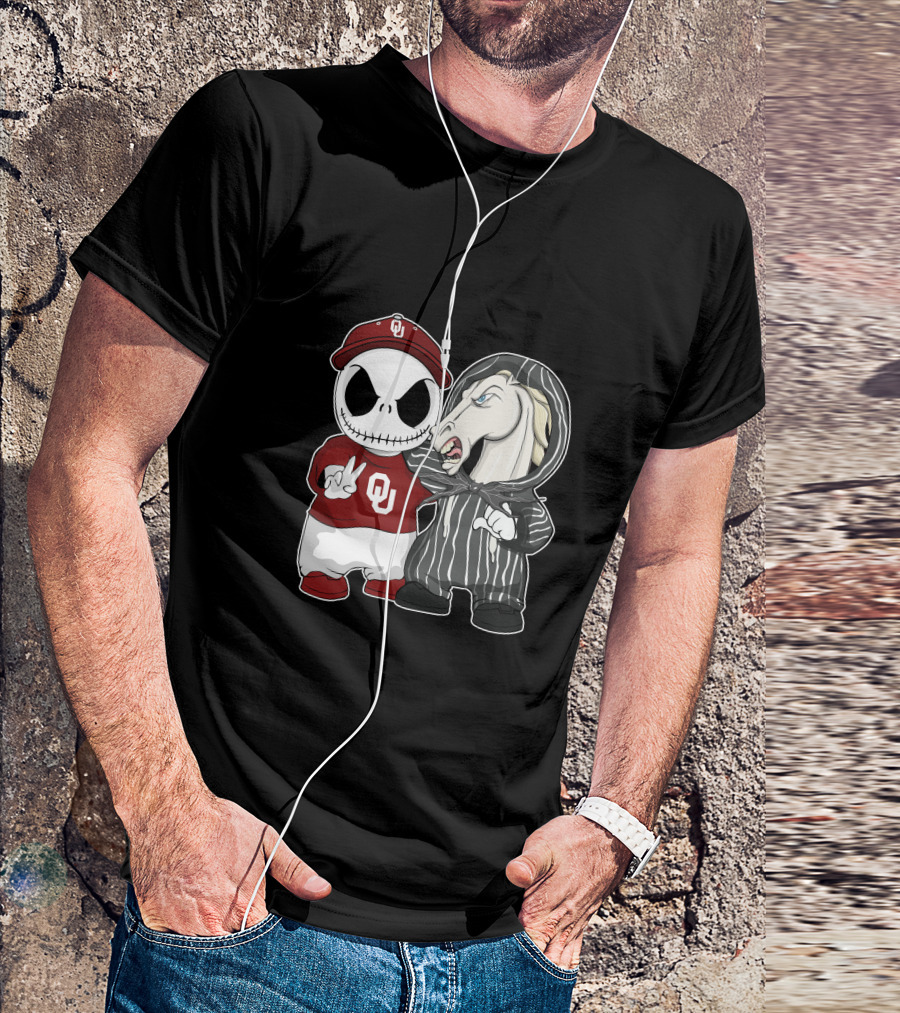 Oklahoma Sooners Jack Skellington And Nightmare Horse Team-Up T-Shirt