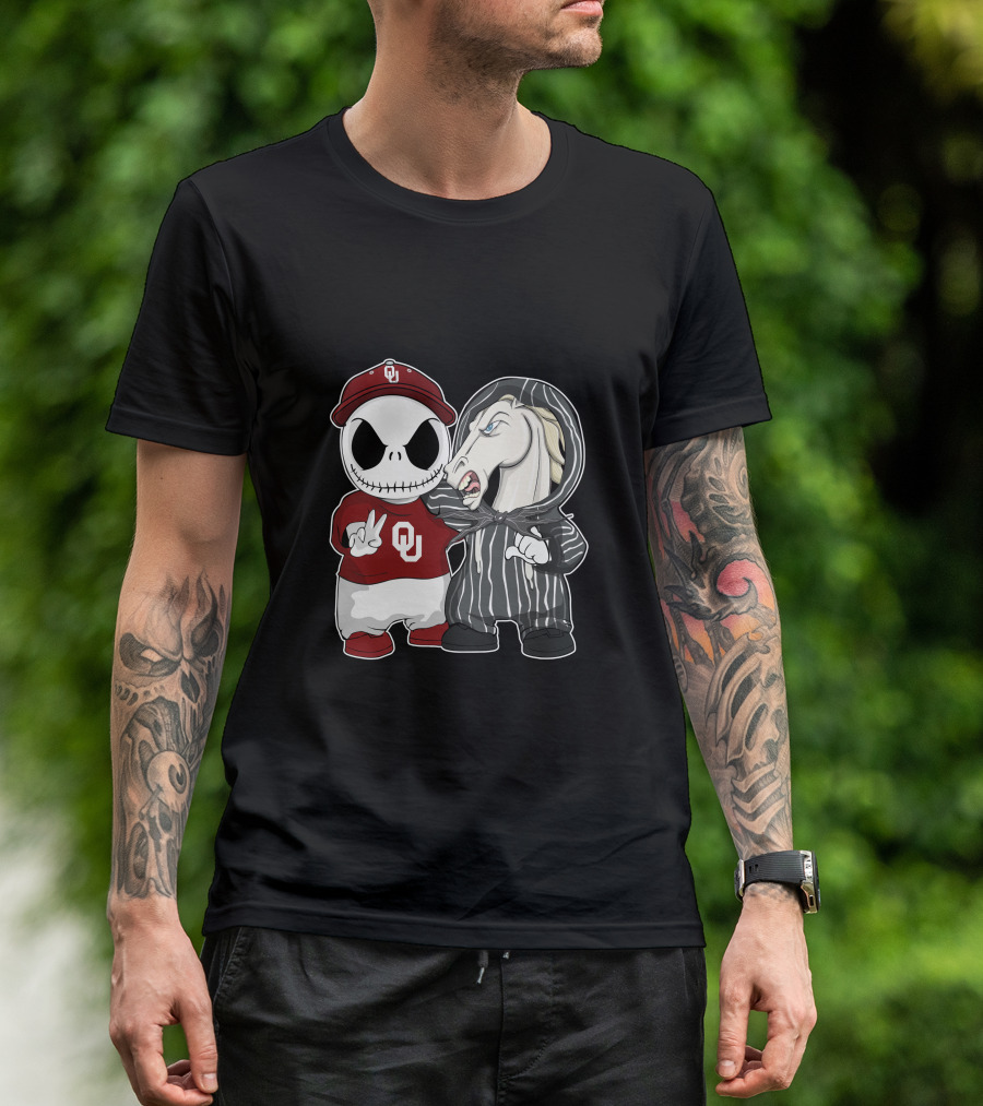 Oklahoma Sooners Jack Skellington And Nightmare Horse Team-Up T-Shirt