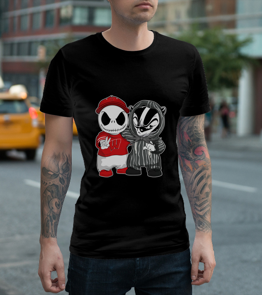 Wisconsin Badgers Jack Skellington and Bucky Badger Crossover T-Shirt