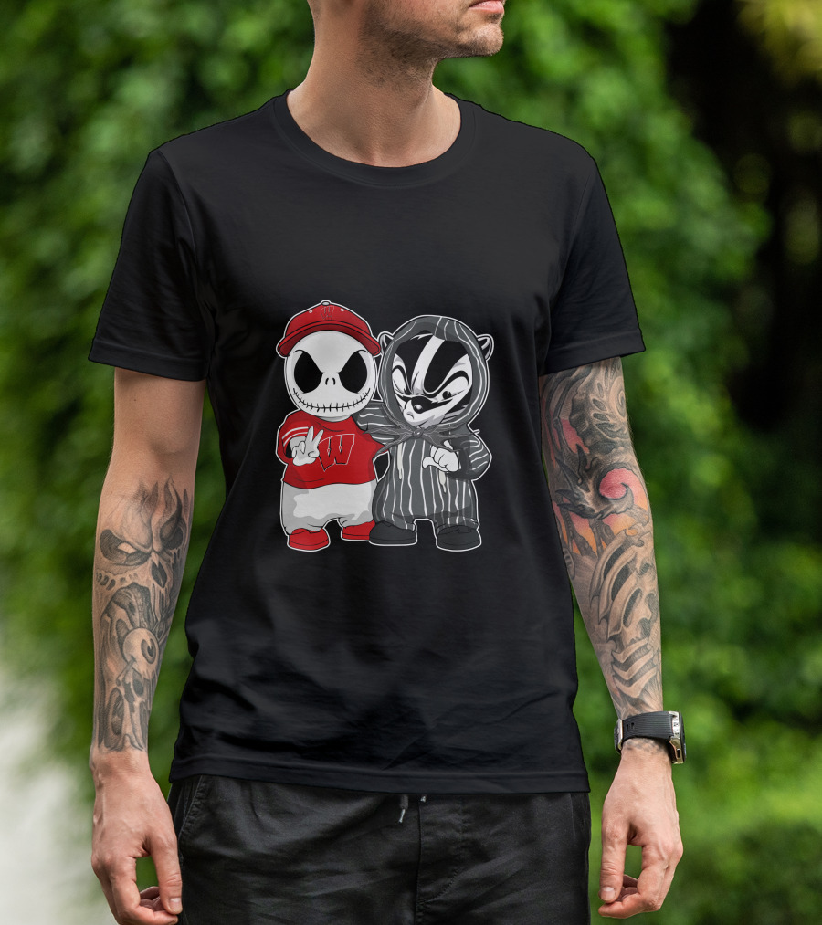 Wisconsin Badgers Jack Skellington And Bucky Badger Crossover T-Shirt