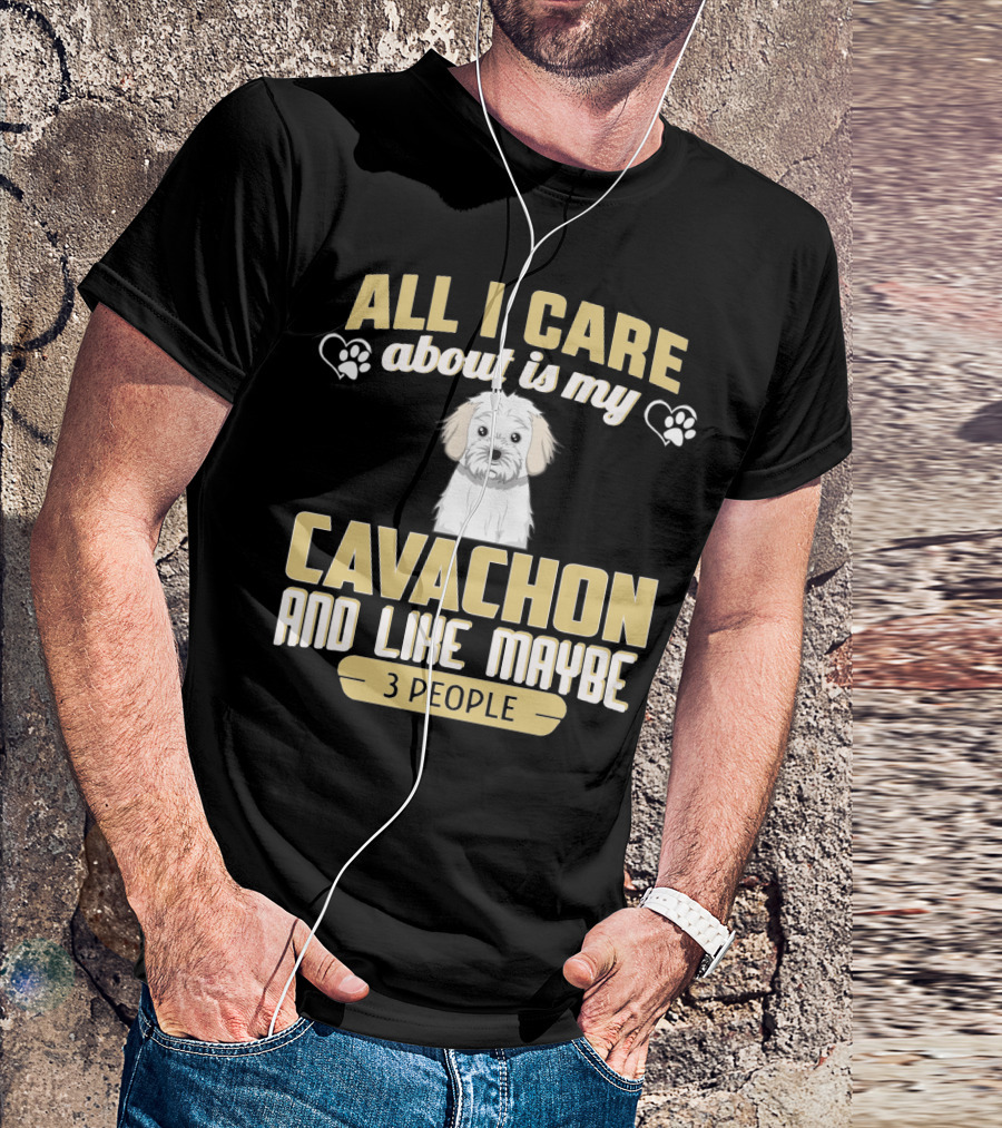 All I Care About Is My Cavachon And Like Maybe 3 People Paw Print Hearts T-Shirt