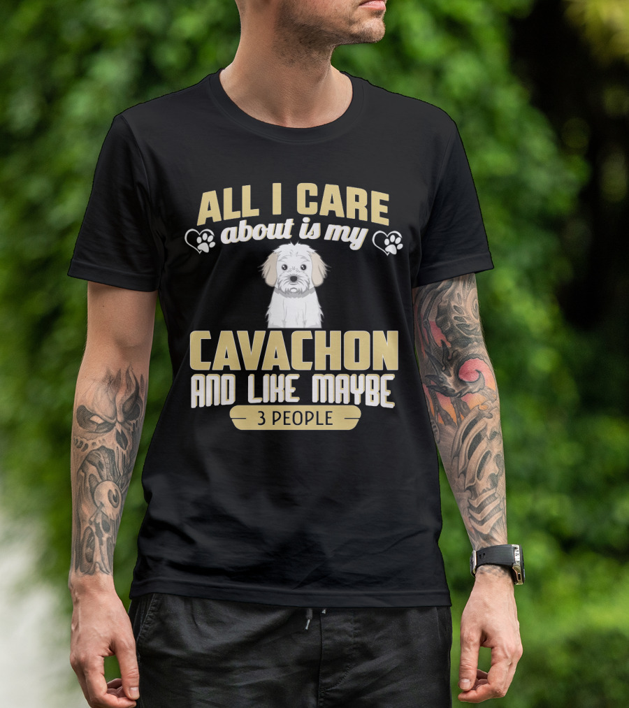 All I Care About Is My Cavachon And Like Maybe 3 People Paw Print Hearts T-Shirt