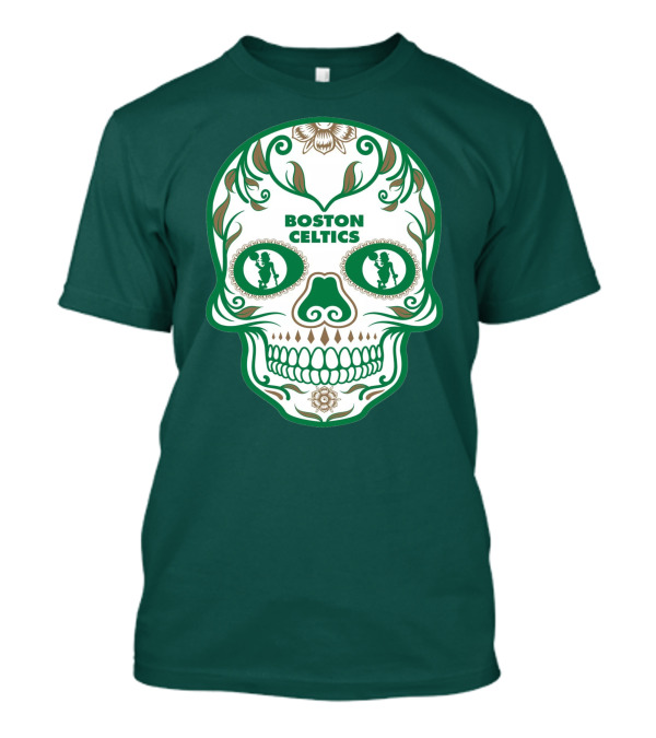 Boston Celtics Skull With Celtic Symbols And Basketball Mascot T-Shirt